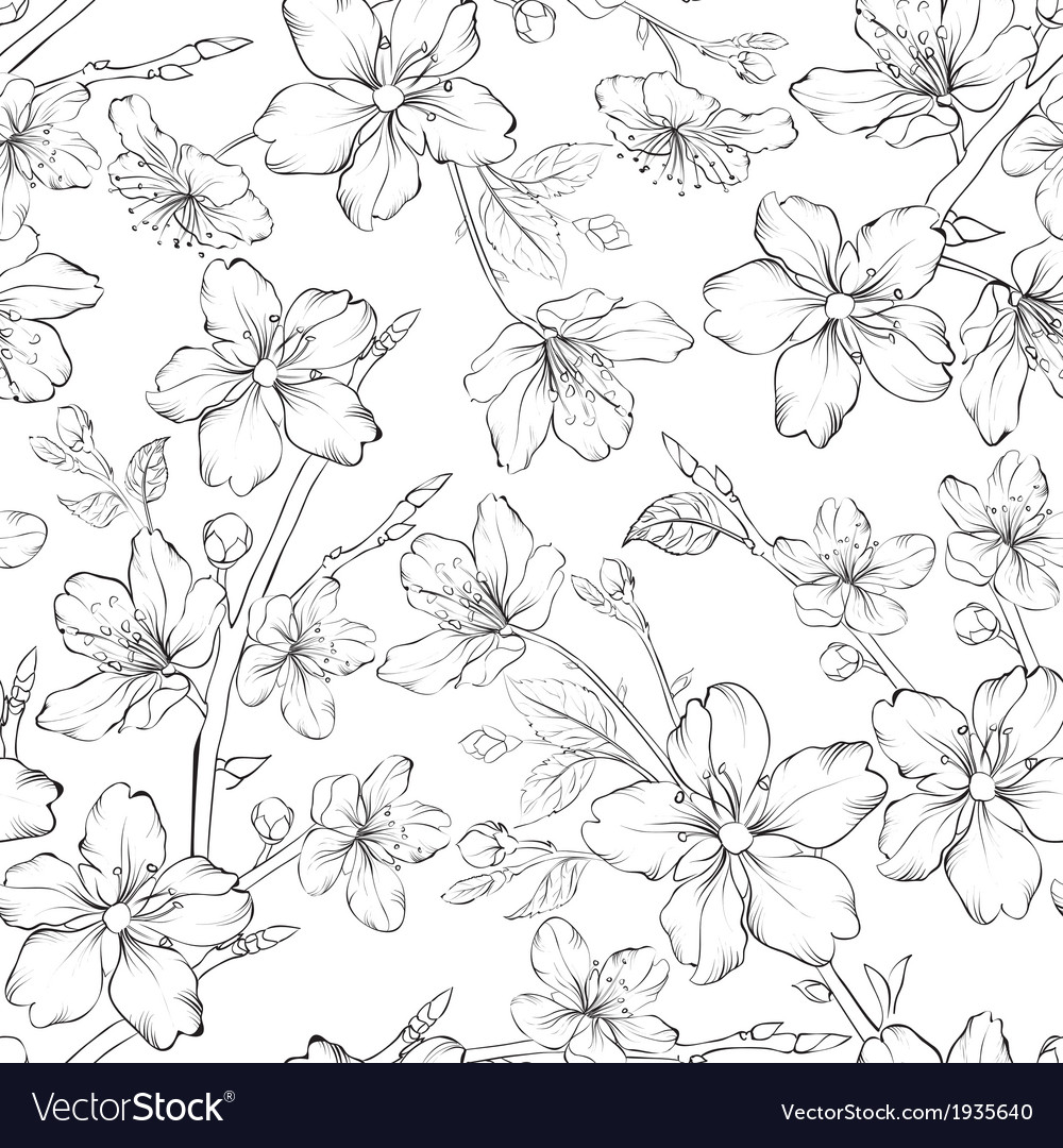 Cherry blossom seamless pattern Royalty Free Vector Image