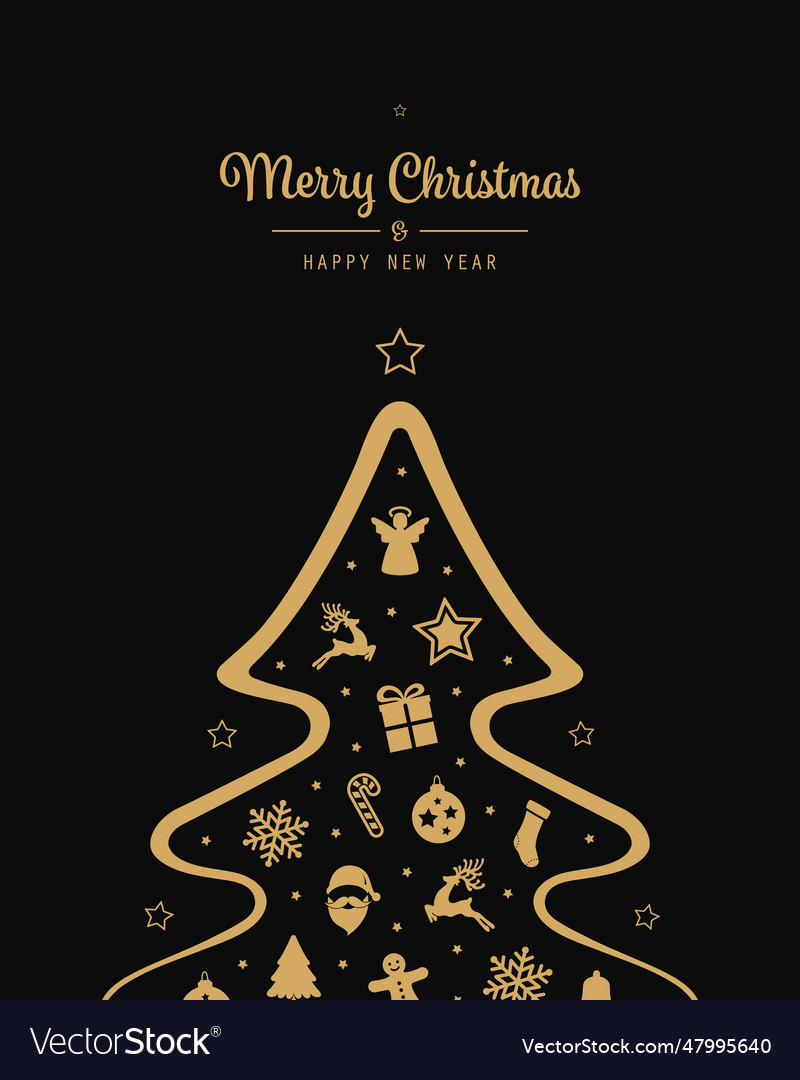 Christmas tree gold elements black background Vector Image Christmas tree gold elements black background Vector Image