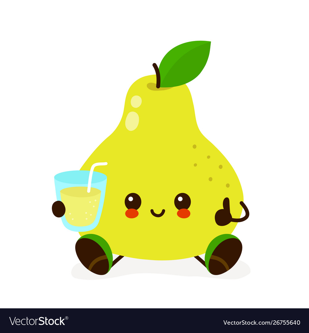 Cute smiling happy pear with a glass juice Vector Image