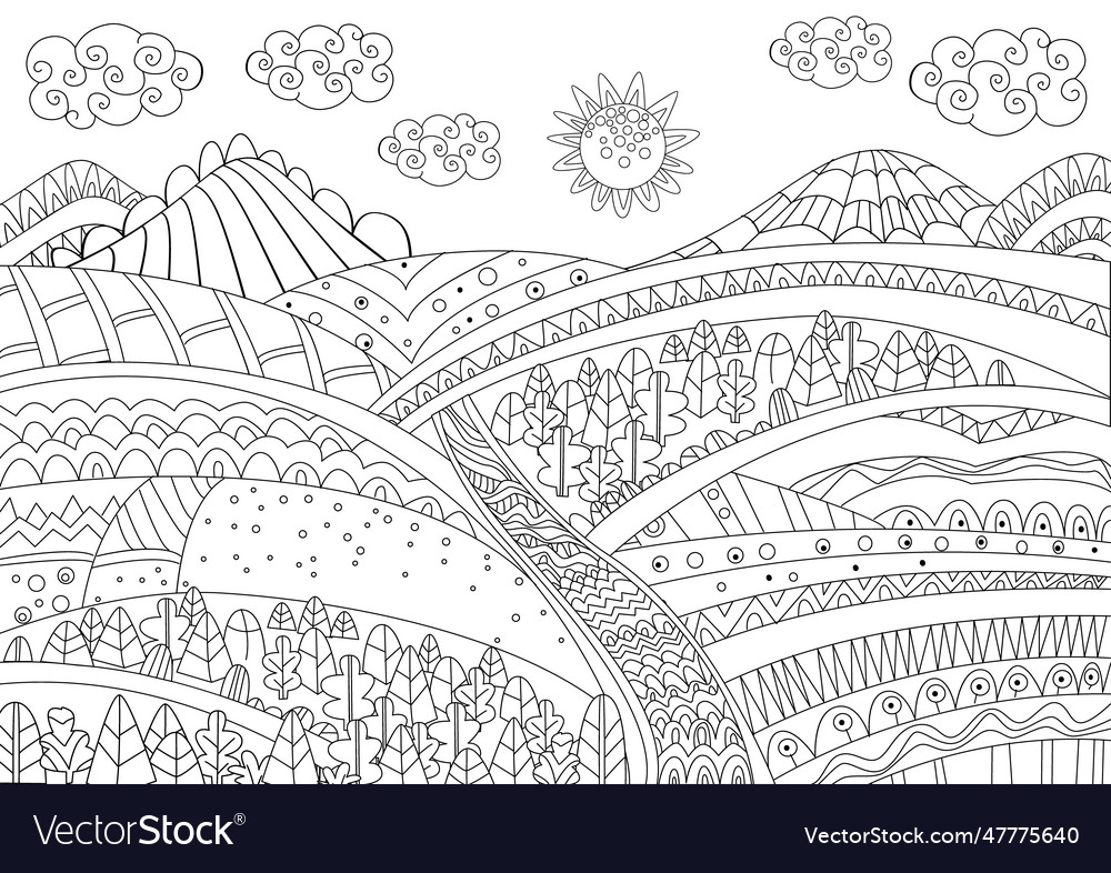 Fancy Landscape For Your Coloring Page Royalty Free Vector