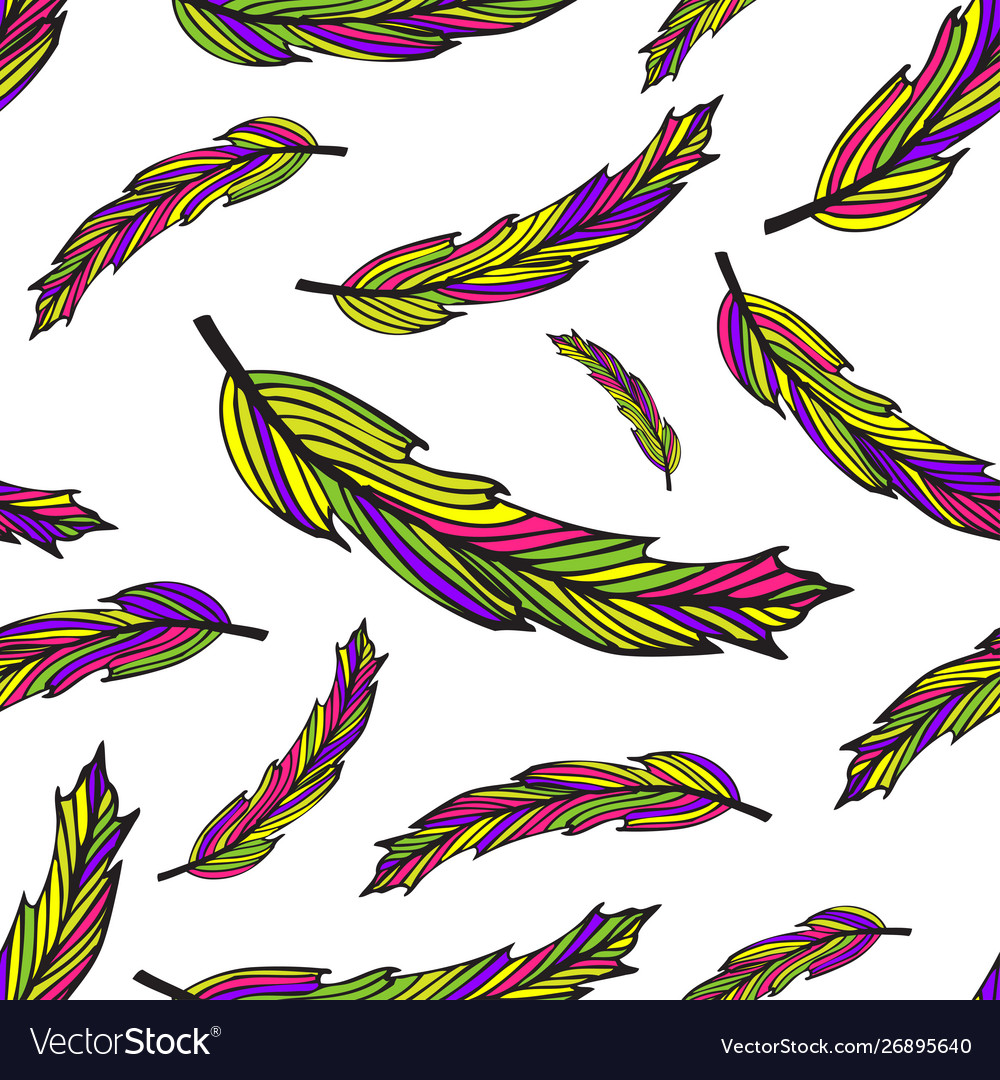 Seamless hippie pattern with feathers