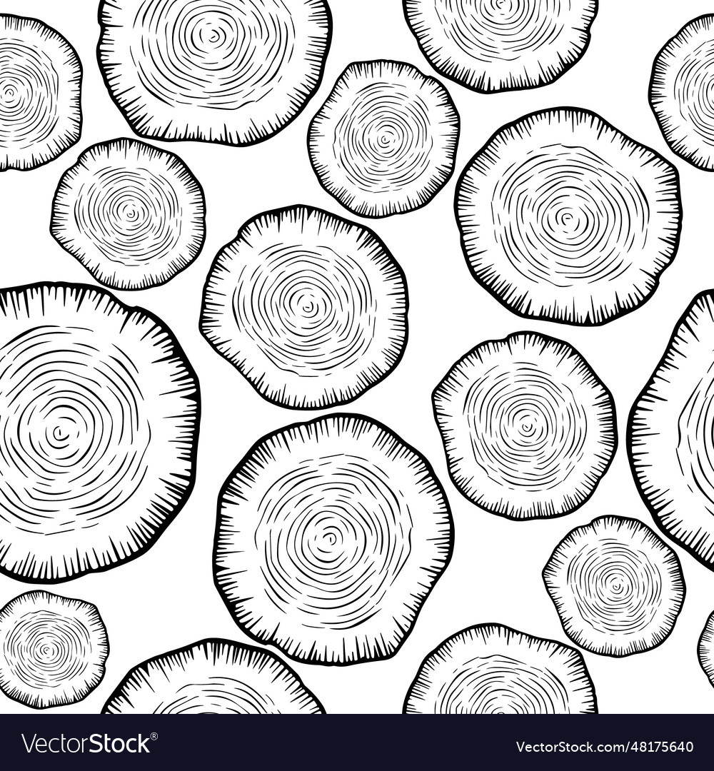 Seamless pattern with tree rings saw cut Vector Image