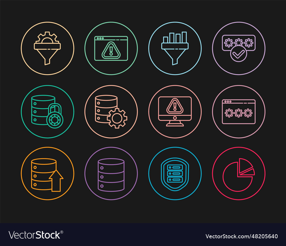 Set line pie chart infographic password Vector Image Set line pie chart infographic password