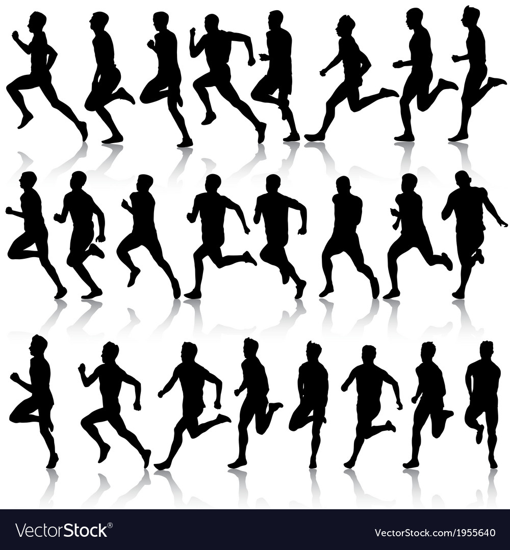 Set of silhouettes runners on sprint men