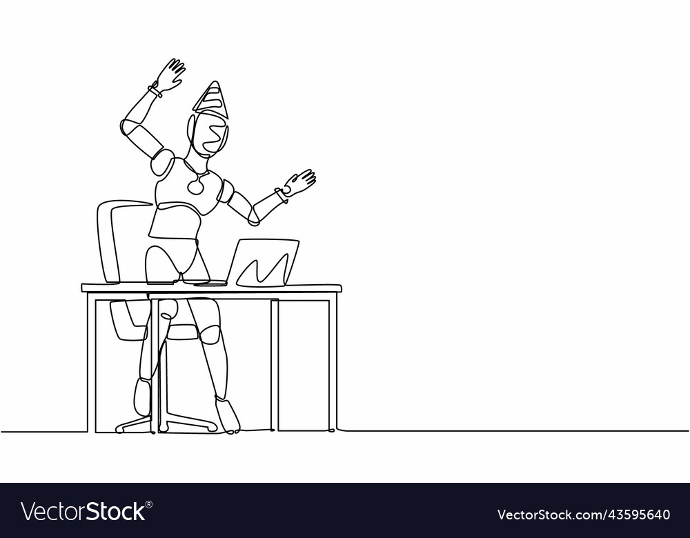 Single continuous line drawing robot stands vector image Single continuous line drawing robot stands