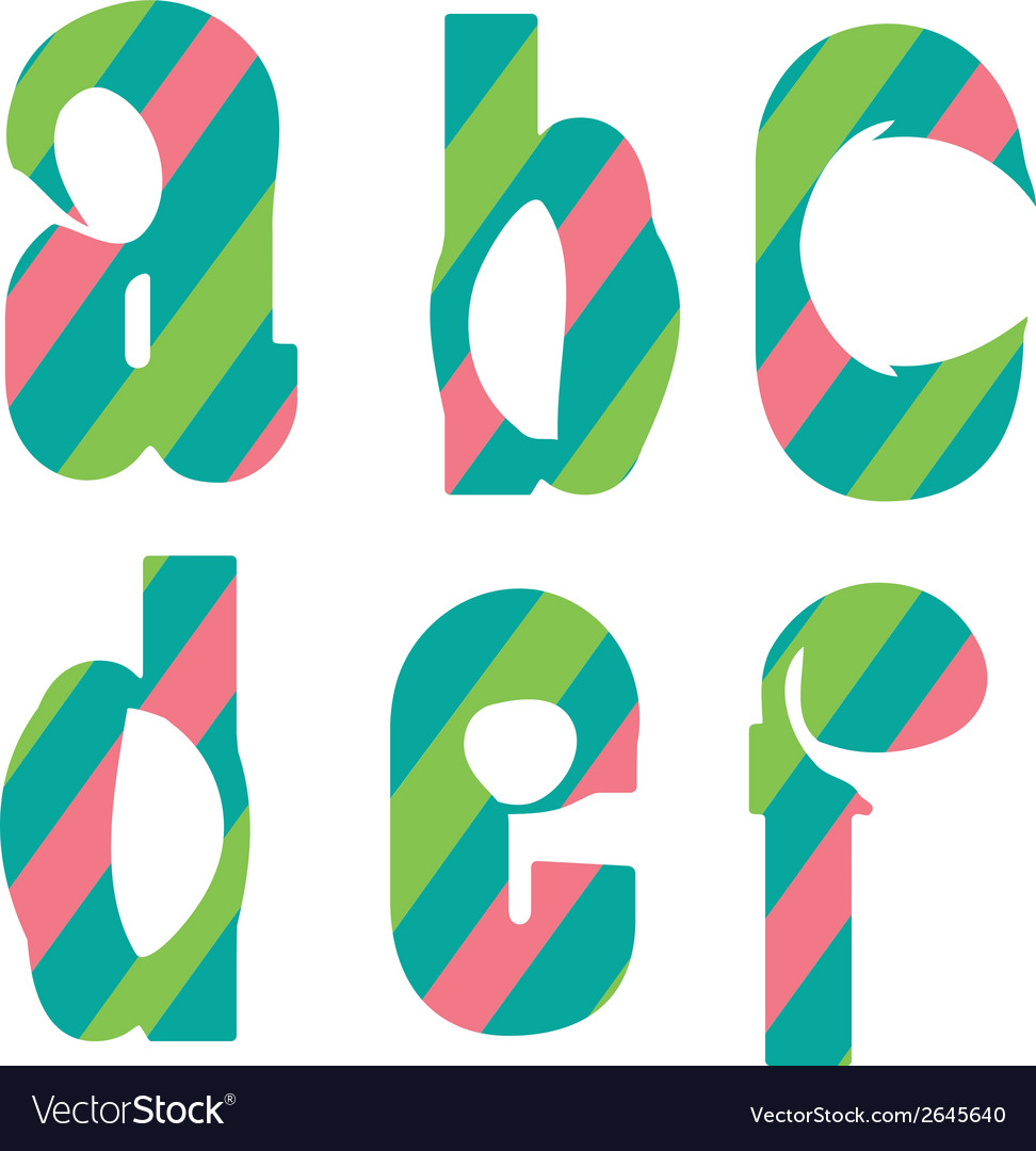 Six colored letters with diagonal stripes within