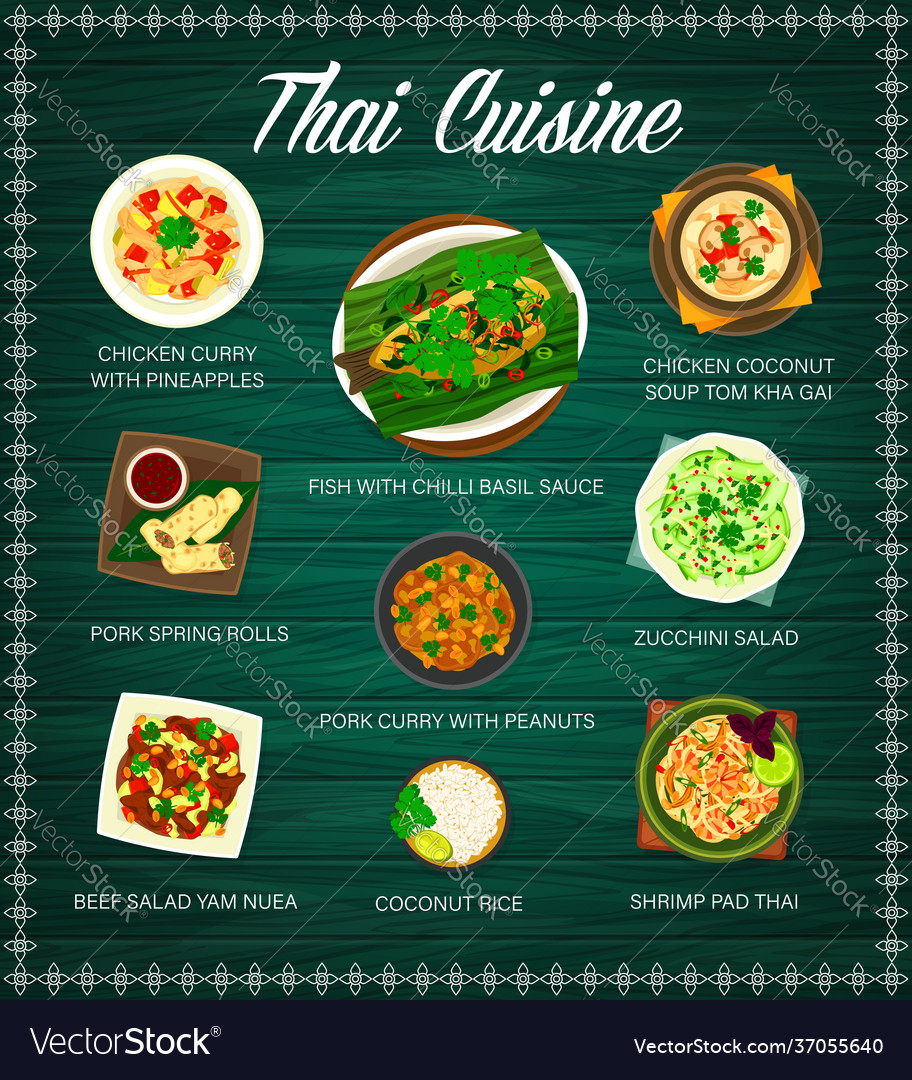 thai-food-thailand-cuisine-menu-cover-with-dishes-vector-image