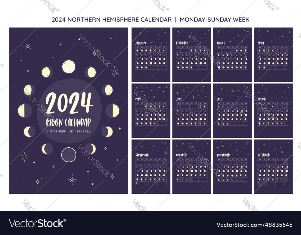 2024 lunar calendar northern hemisphere monday Vector Image