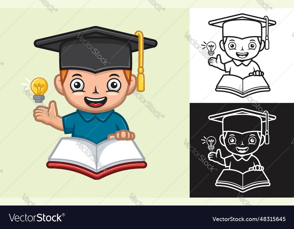 Cartoon boy wearing cap graduation with book