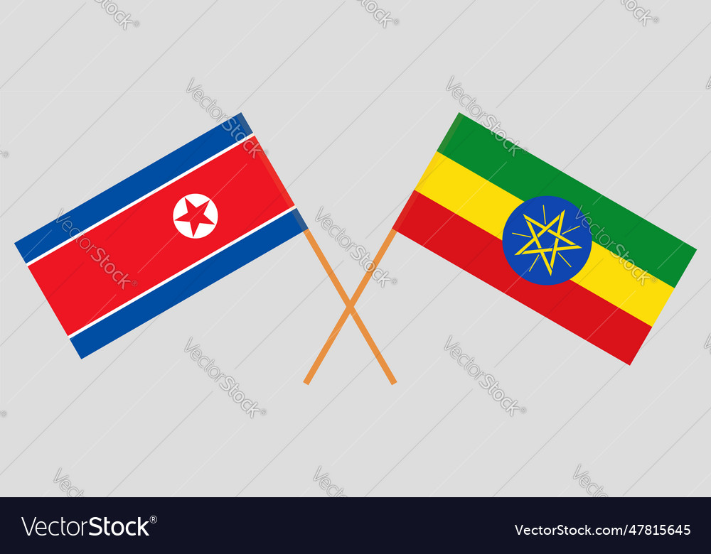 Crossed flags of north korea and ethiopia