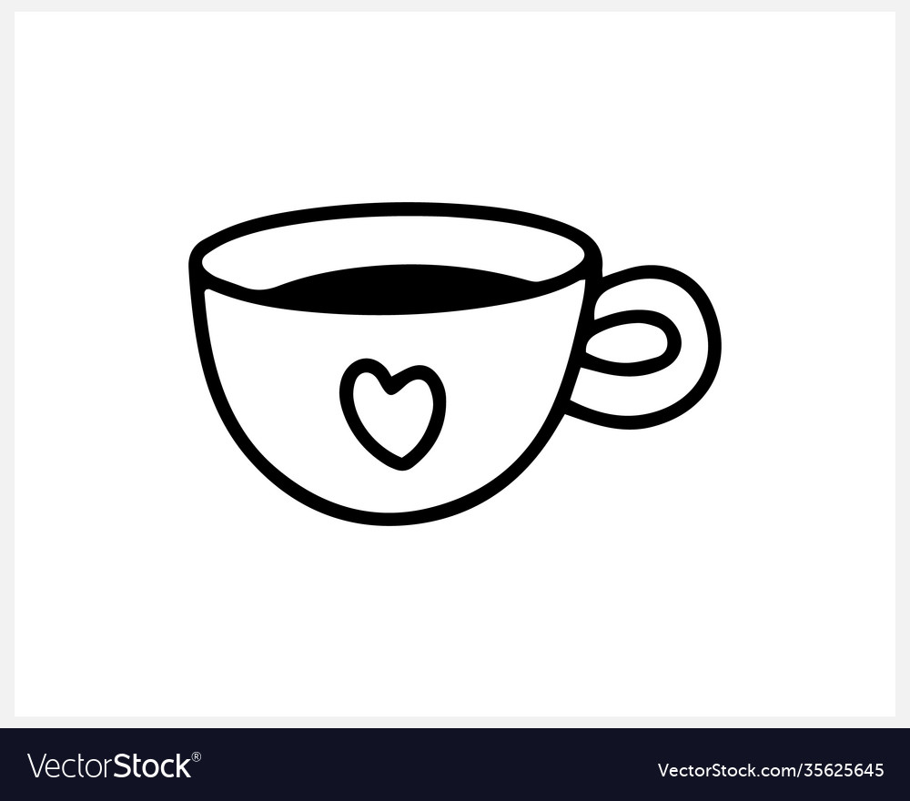 Cup with heart icon isolated on white doodle Vector Image