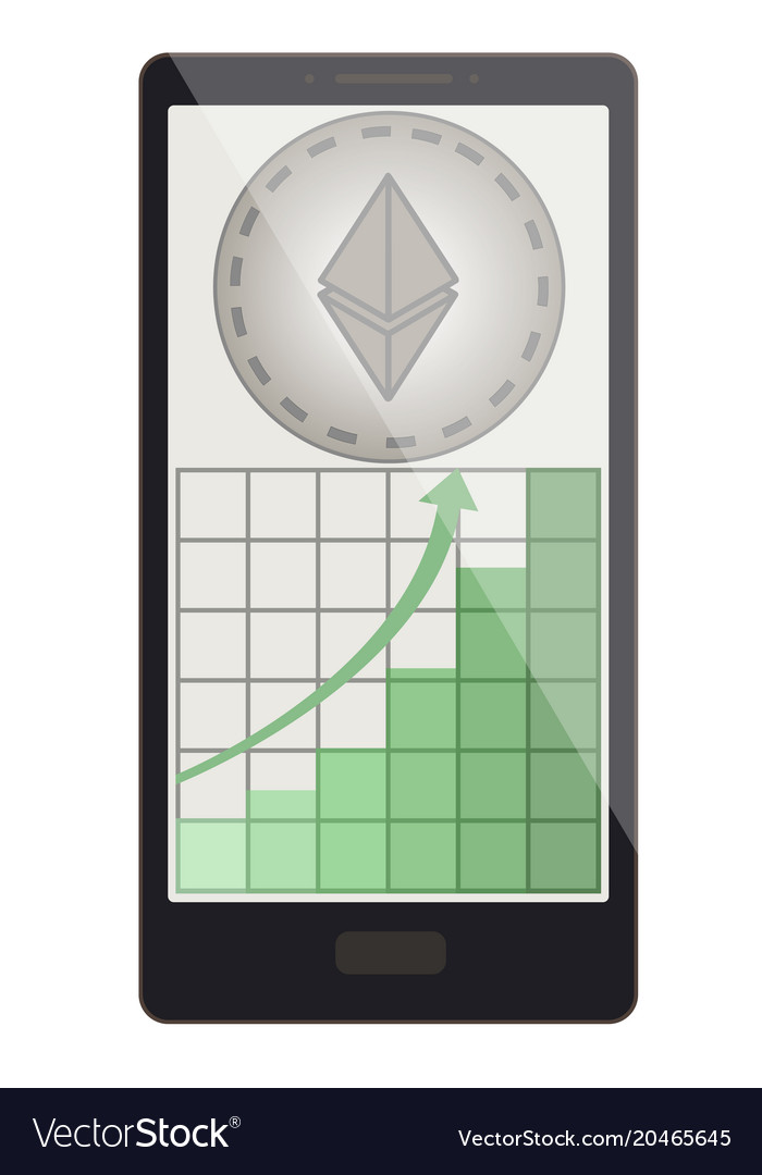 Ethereum coin with growth graph on a phone screen