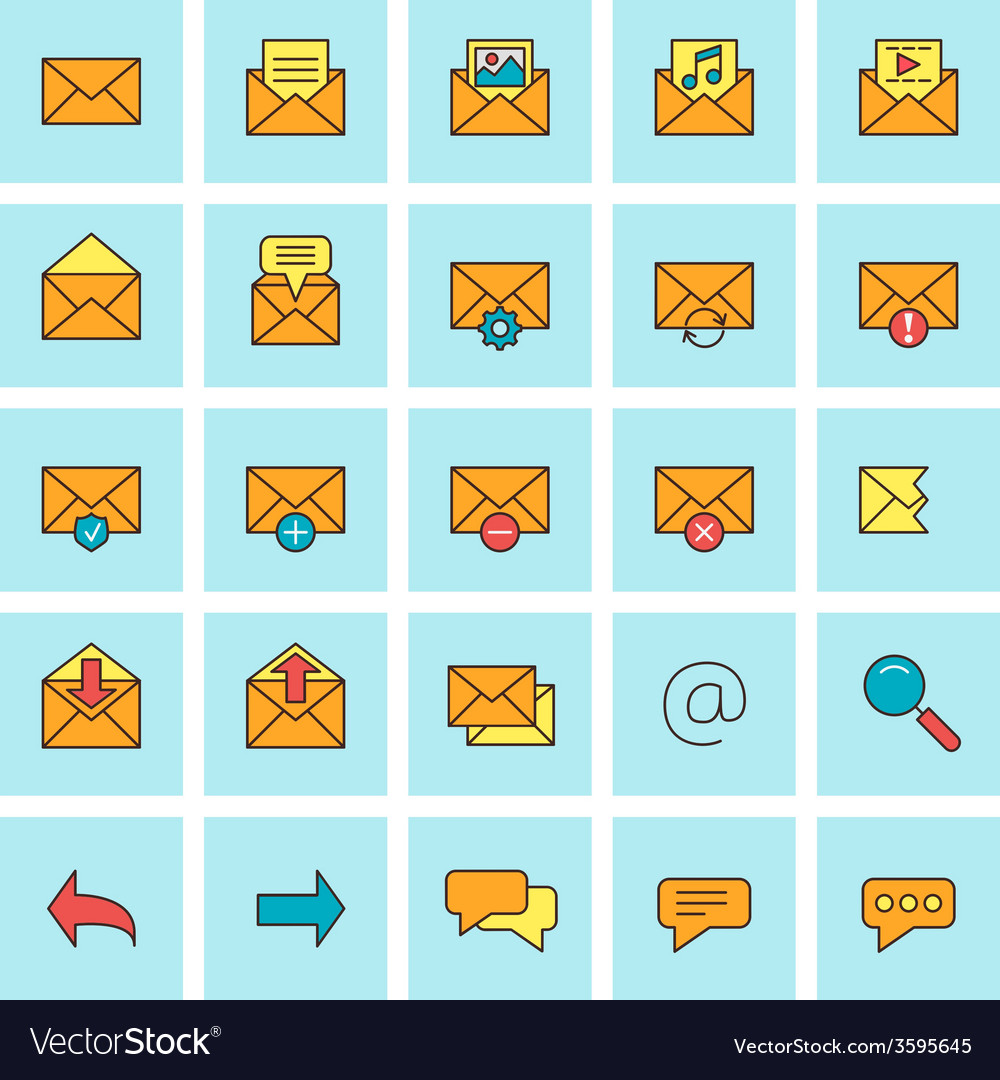 Mail and message icon set in flat design style