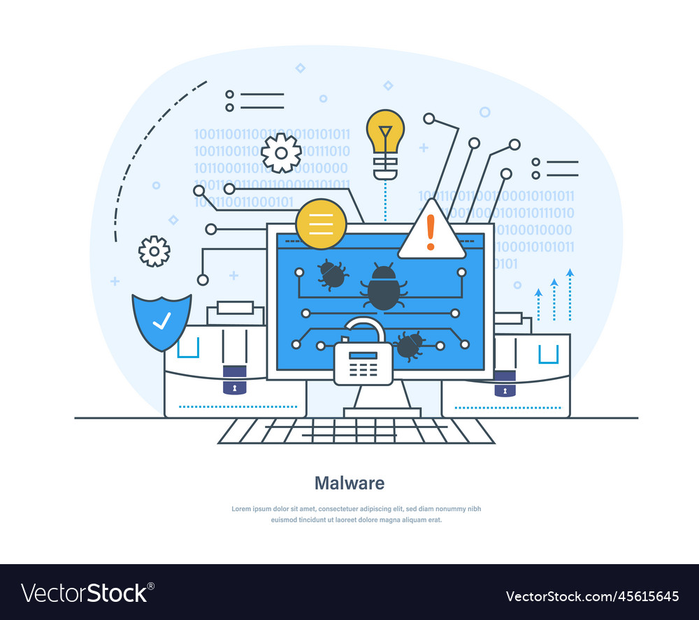 Malware computer virus spyware hacking crime vector image Malware computer virus spyware hacking crime