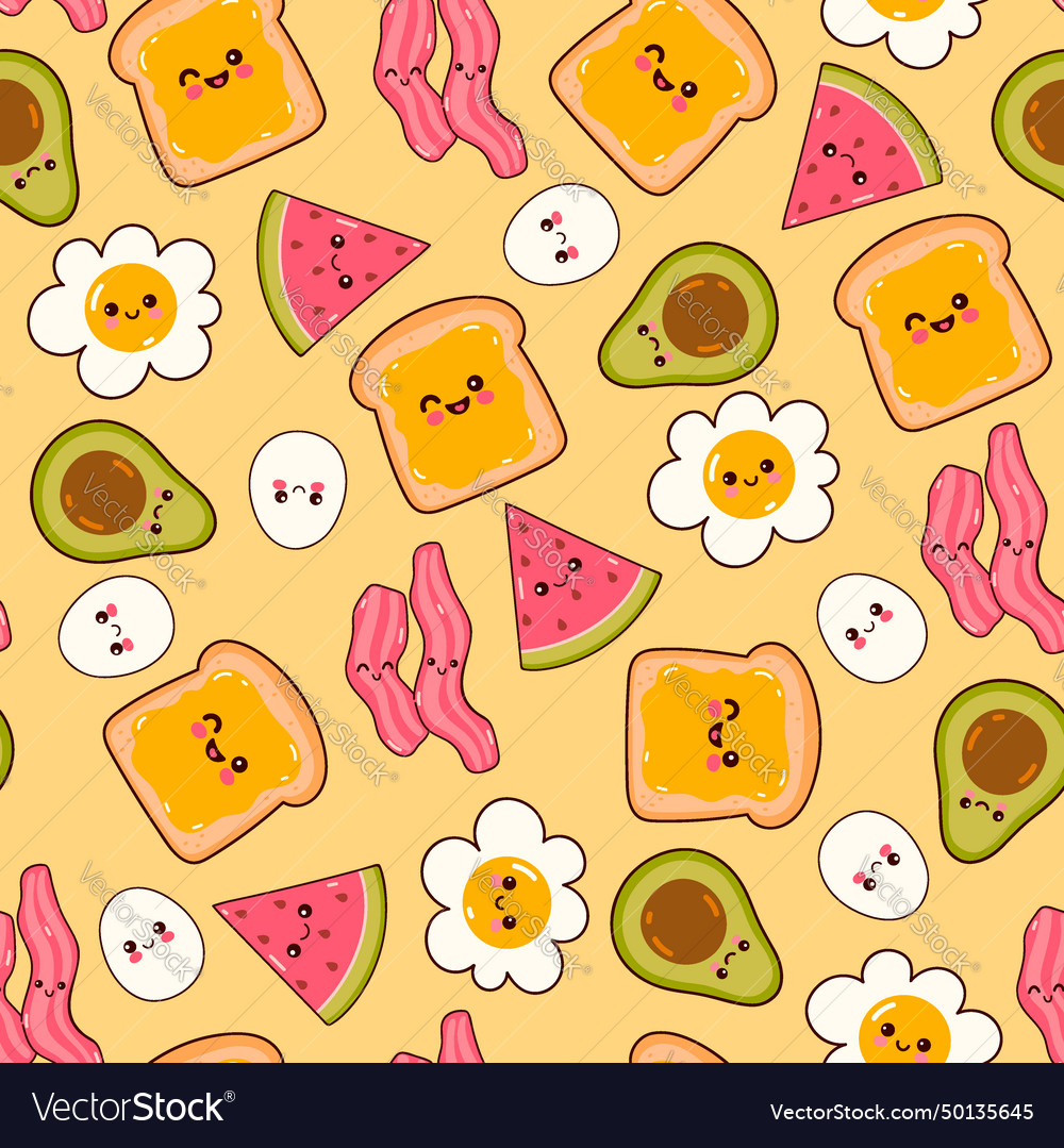 Seamless pattern with kawaii breakfast food