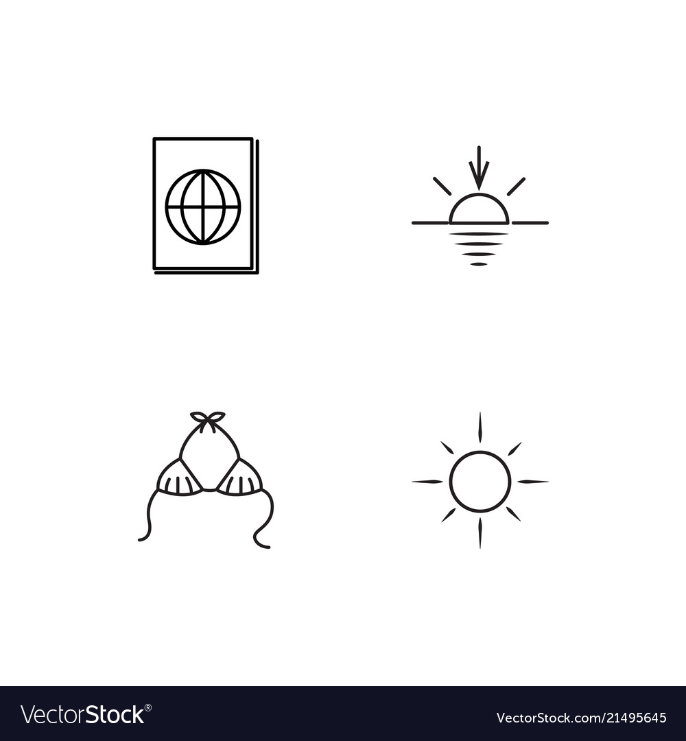 Summer linear icons set simple outline