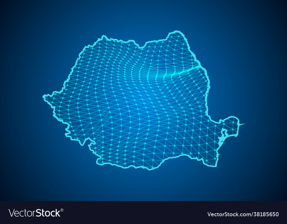 Abstract digital map romania with particles