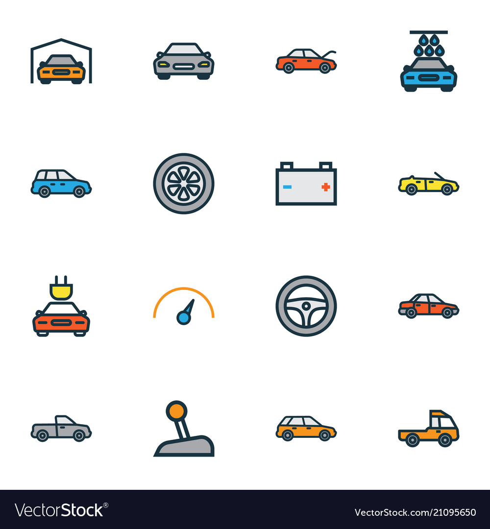 Auto icons colored line set with cabriolet vector image Auto icons colored line set with cabriolet