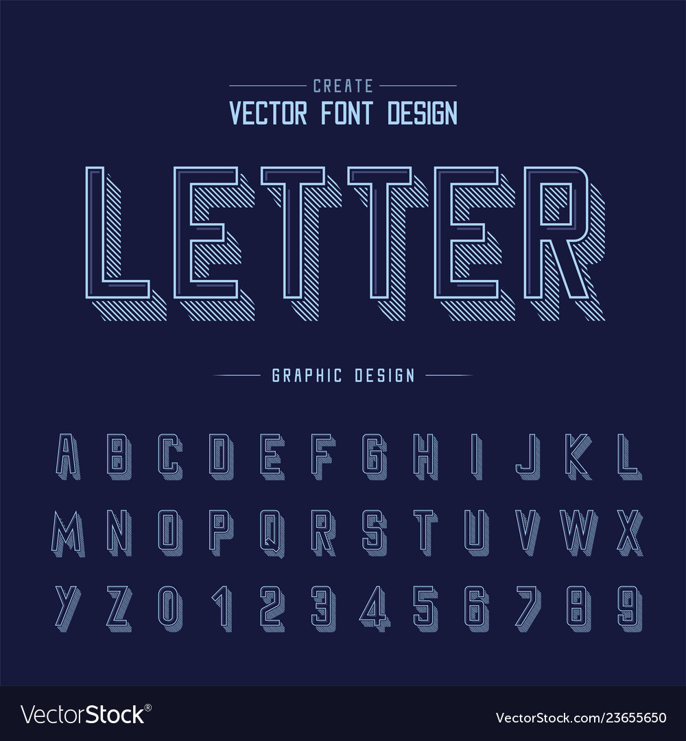 Font and alphabet line shadow typeface
