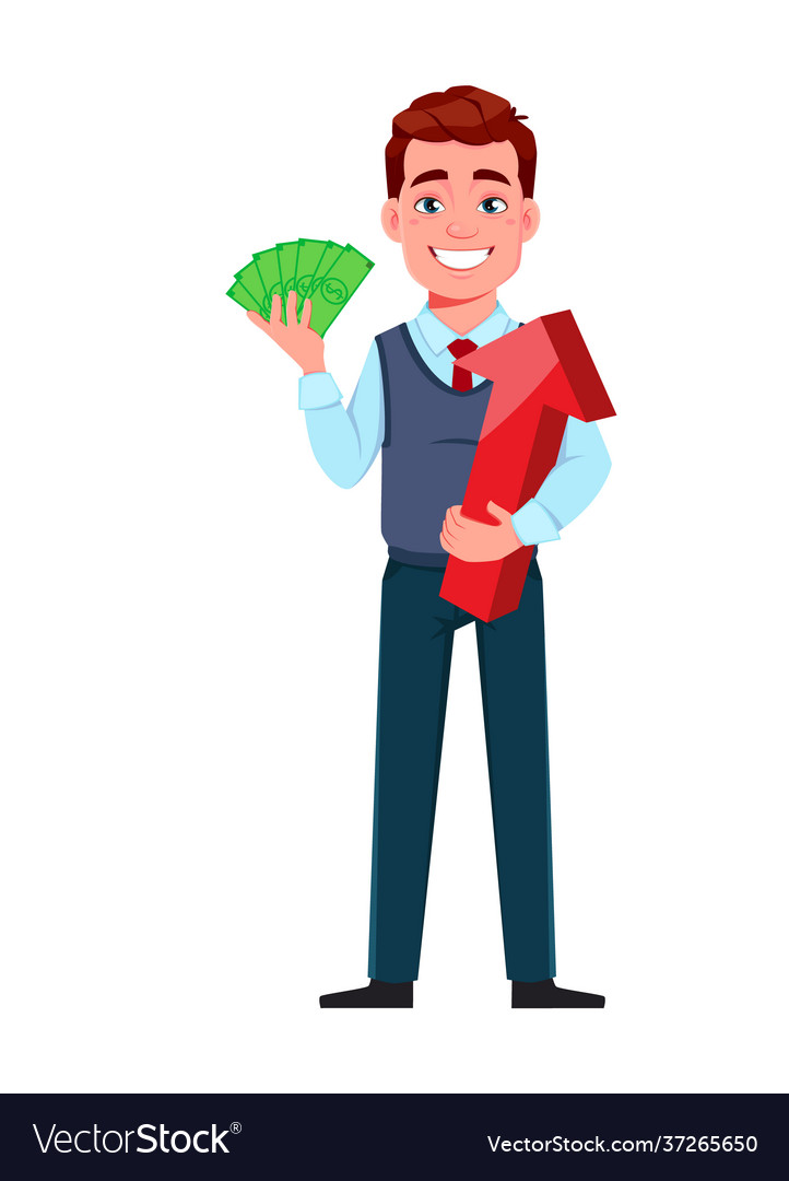 Handsome business man making money Royalty Free Vector Image