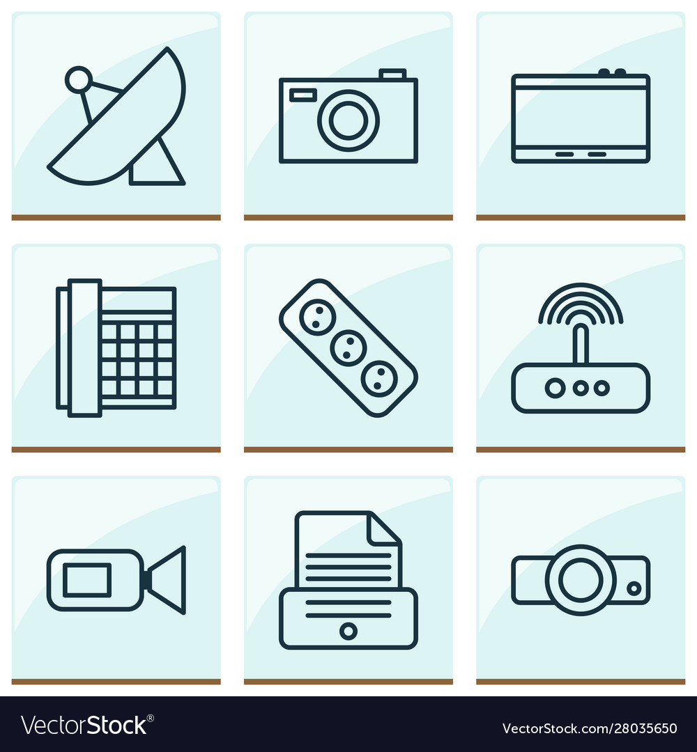 Hardware icons set with projector photocopy