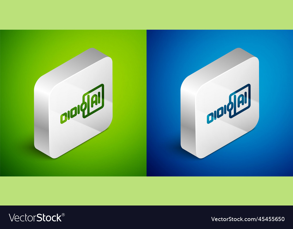 Isometric line binary code icon isolated on green