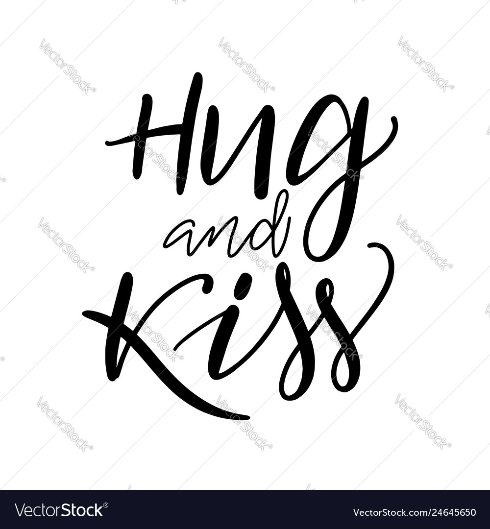 Postcard with a unique lettering hug and kiss Vector Image