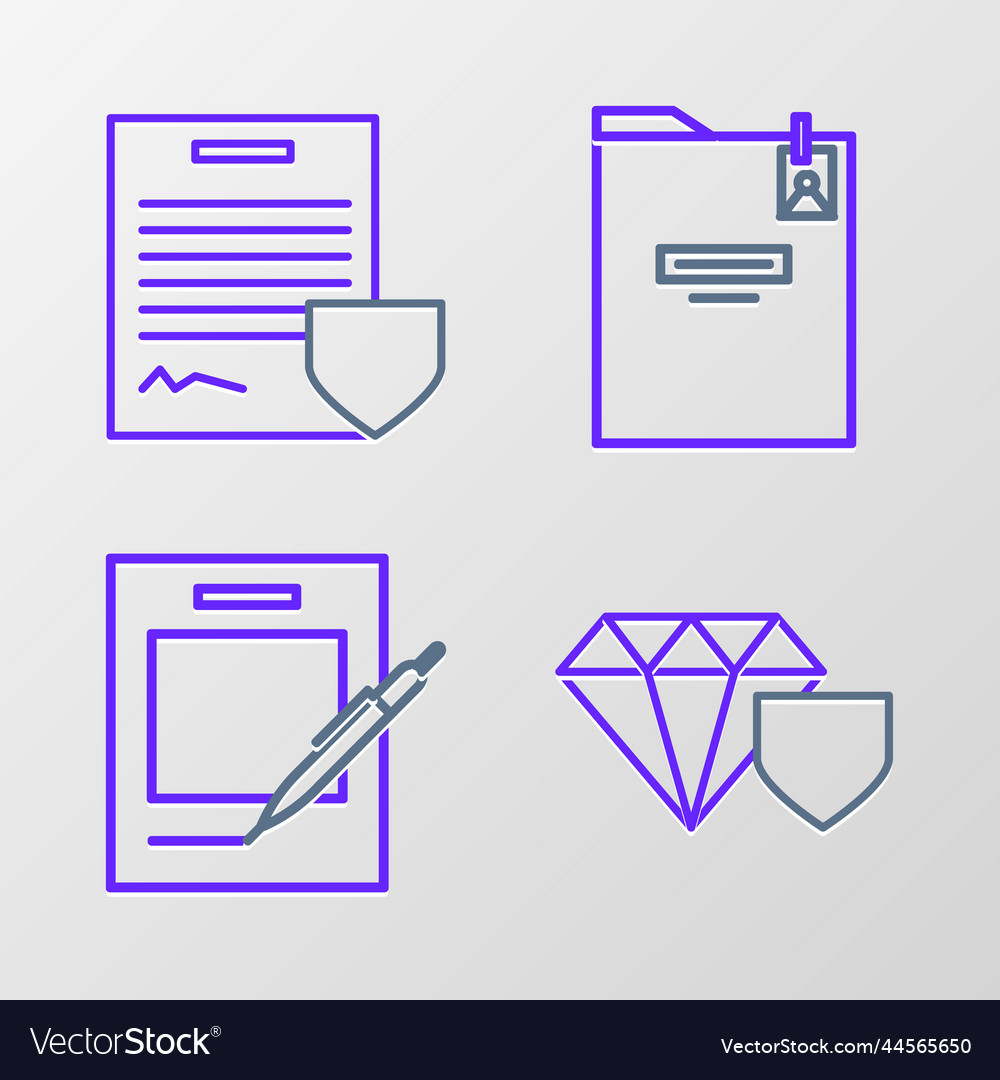 Set line diamond with shield blank notebook vector image Set line diamond with shield blank notebook
