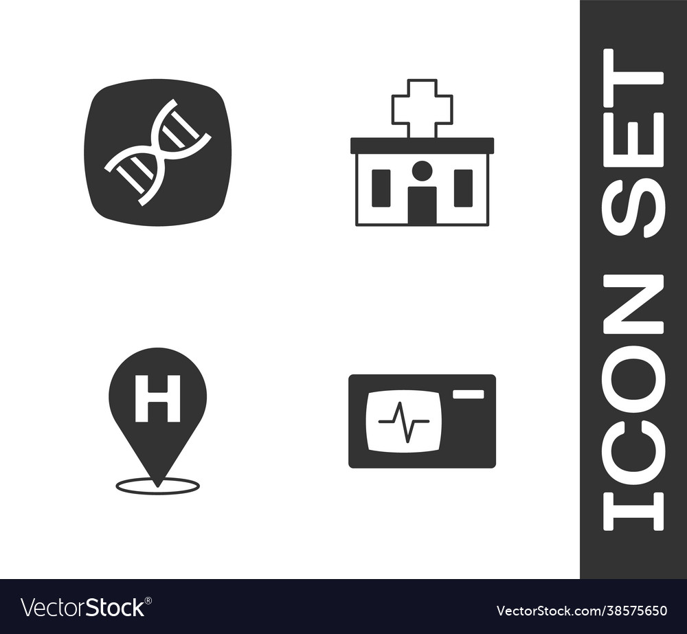 Set monitor with cardiogram dna symbol location vector image Set monitor with cardiogram dna symbol location