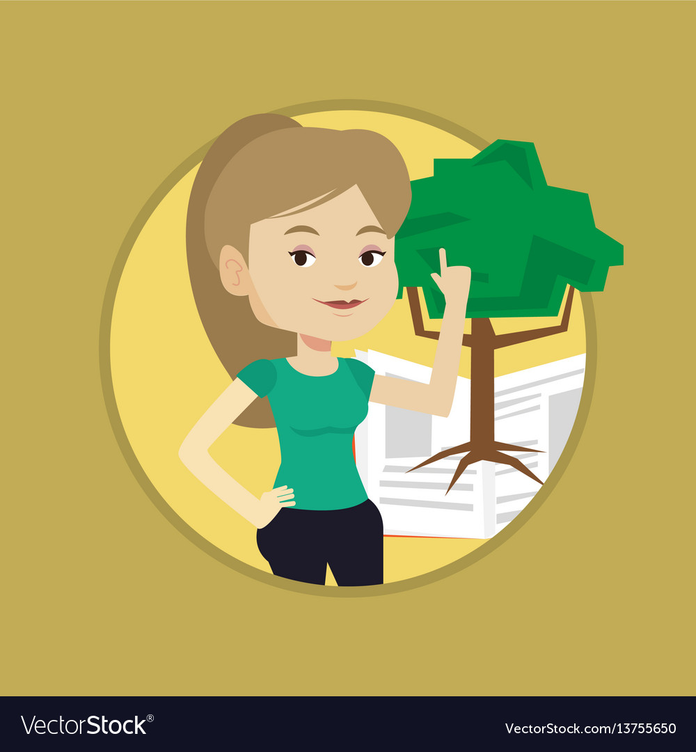 Student pointing at tree of knowledge vector image Student pointing at tree of knowledge