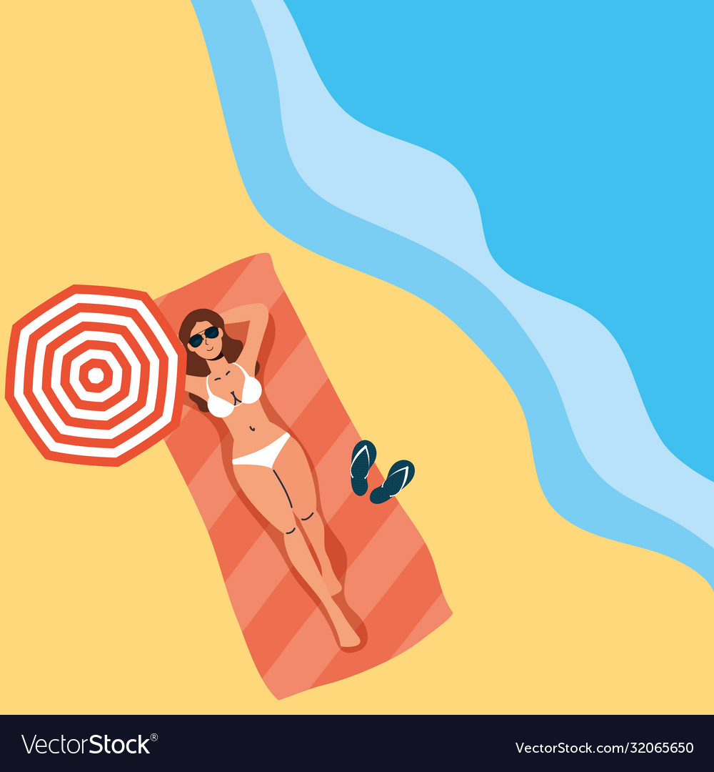 Woman on beach summer vacations scene Royalty Free Vector