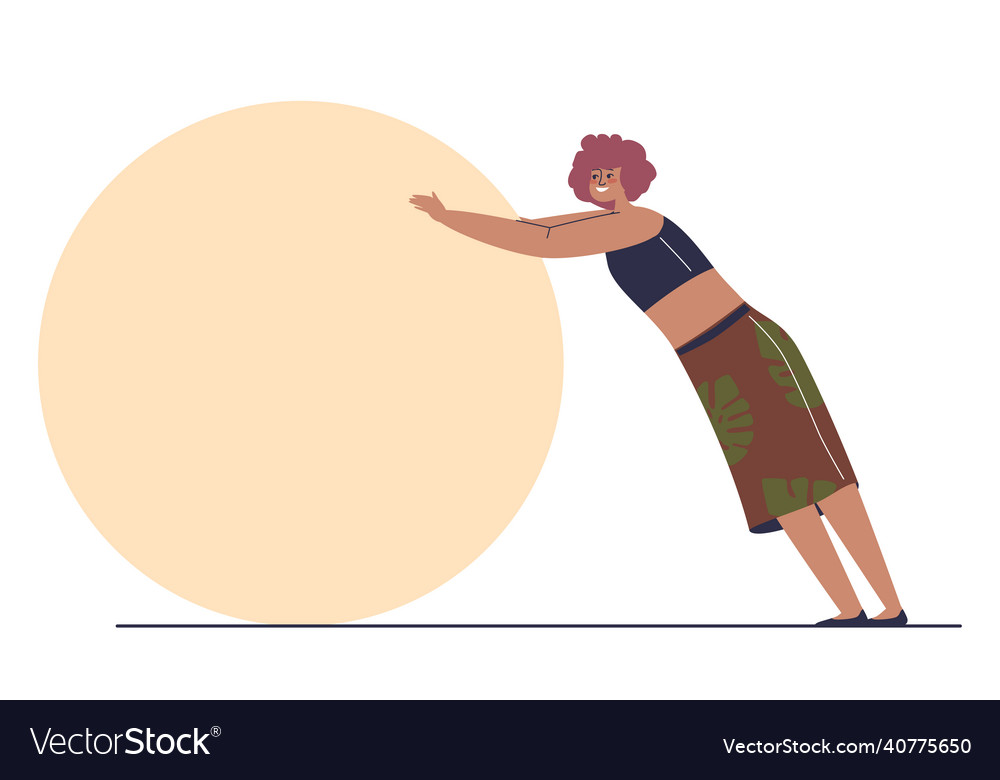 Woman pushing circle shape cartoon female