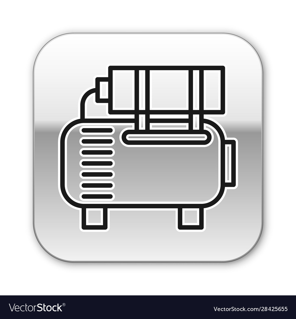 Black line air compressor icon isolated on white