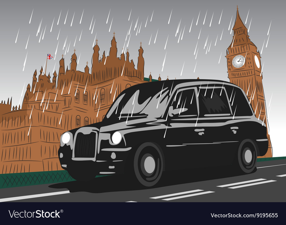 Black taxi cab moving on westminster bridge