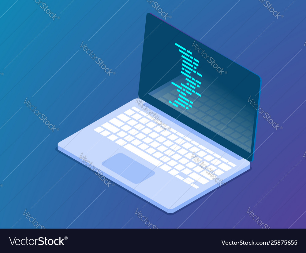 Coding with laptop isometric vector image Coding with laptop isometric