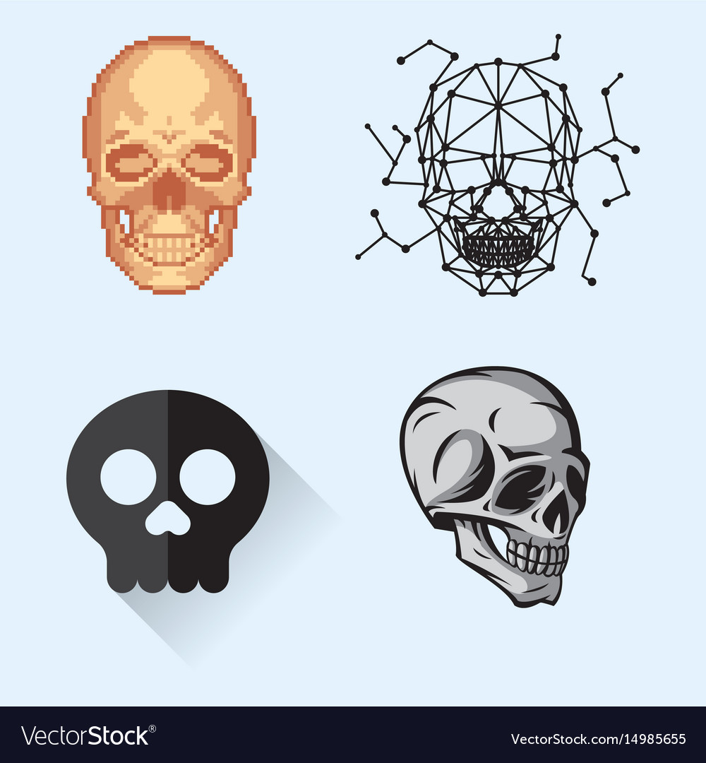 Different style skulls faces