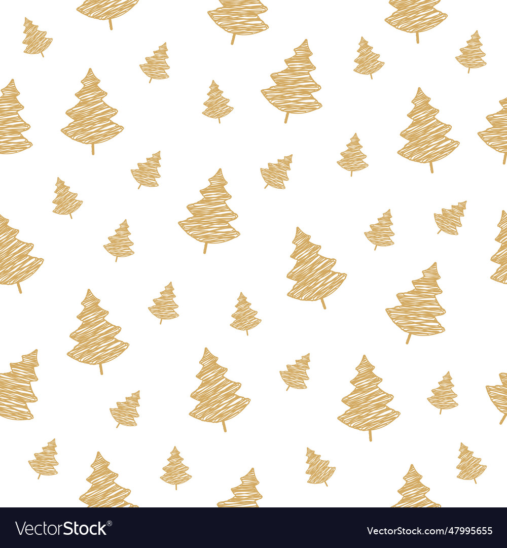 Golden christmas tree seamless pattern scribble Vector Image