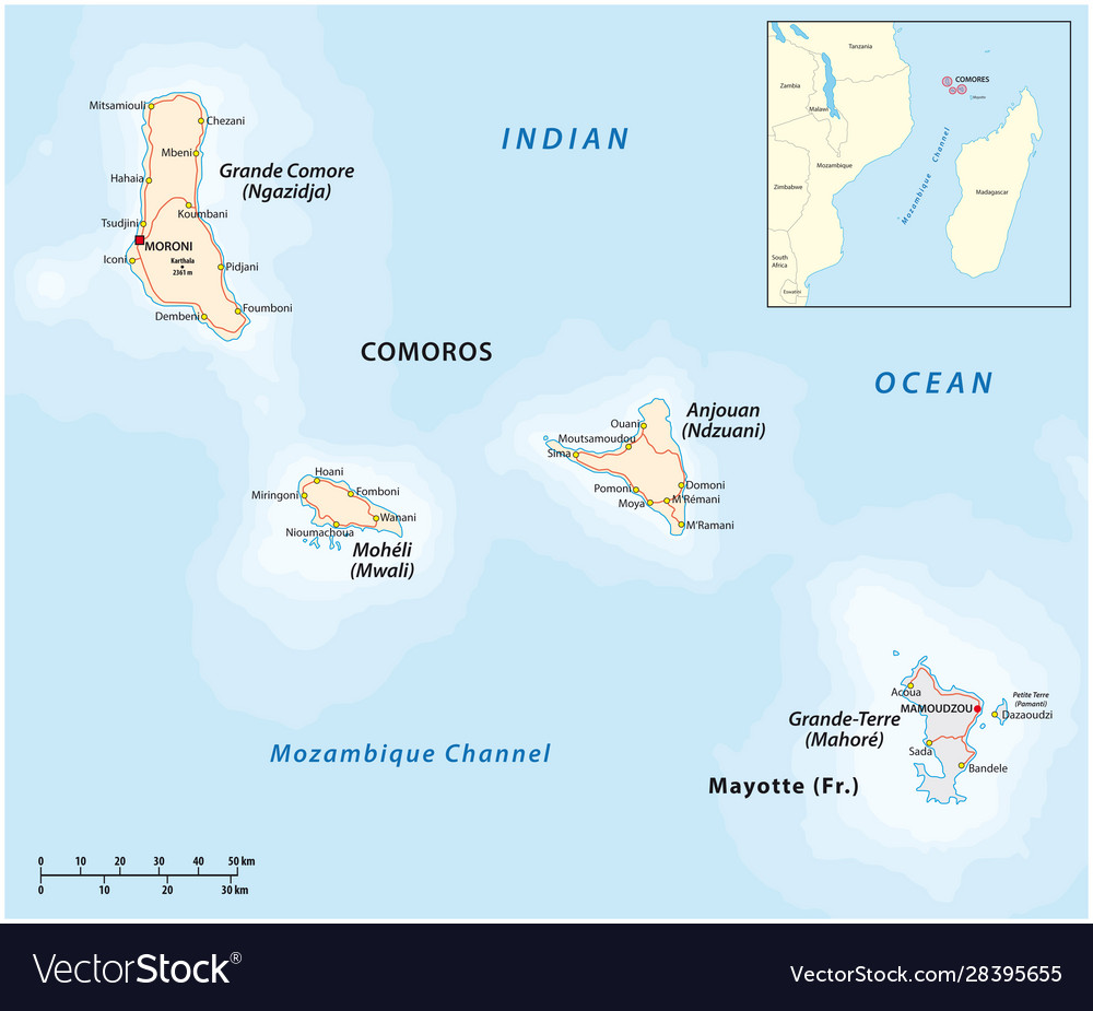 Map union comoros and mayotte Royalty Free Vector Image