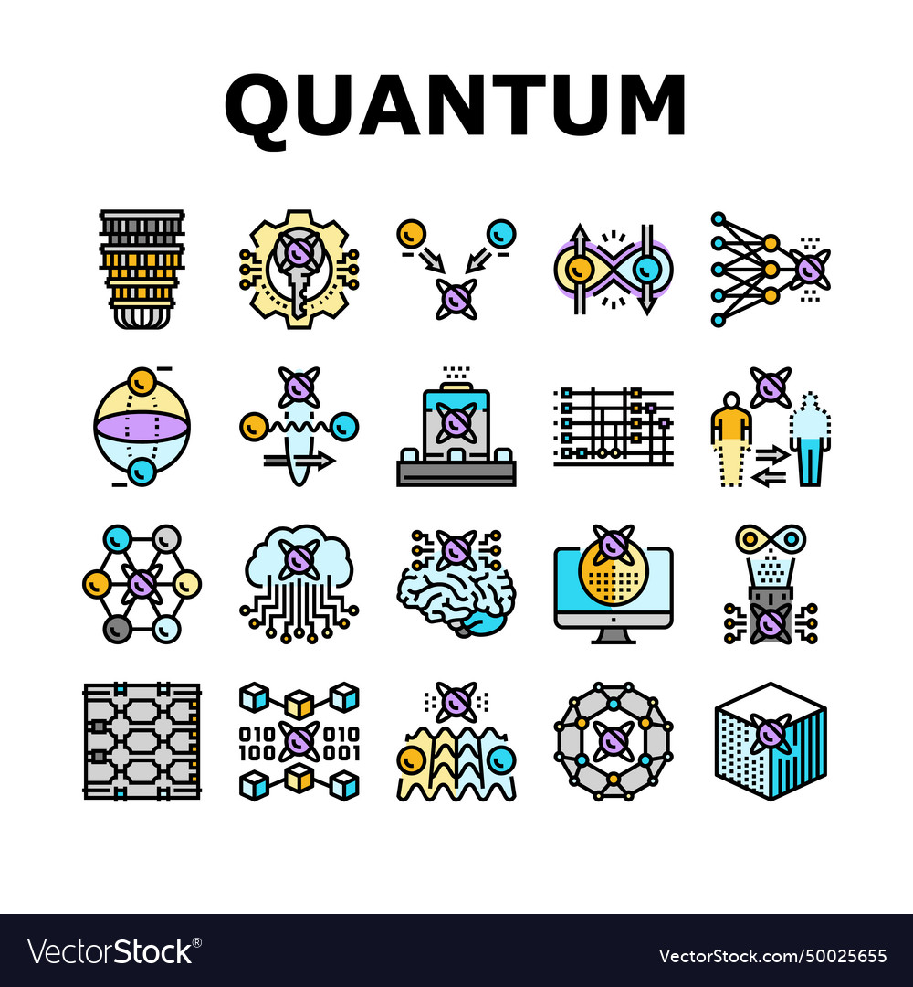 Quantum technology data science icons set vector image Quantum technology data science icons set