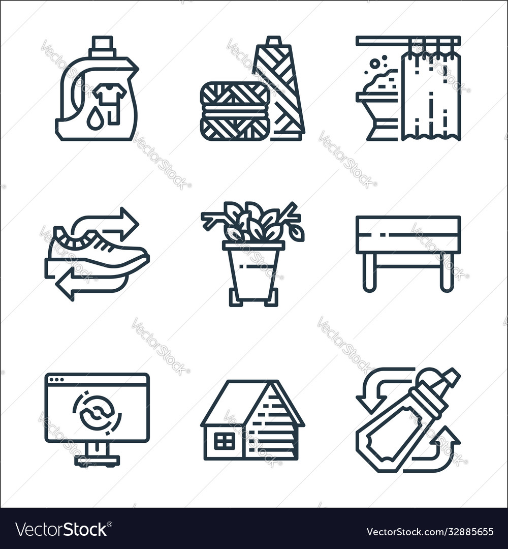 Recycling line icons linear set quality