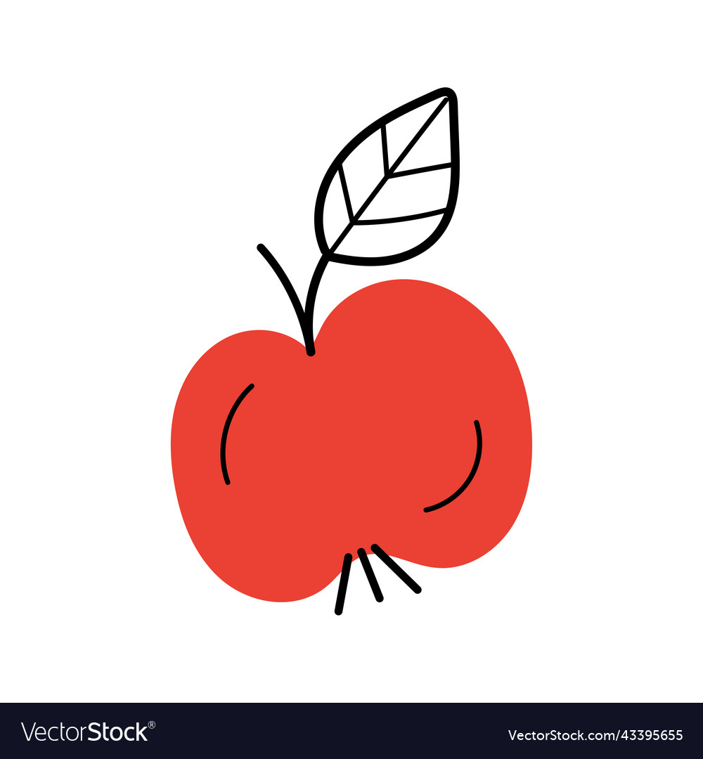 Red apple icon in doodle line style