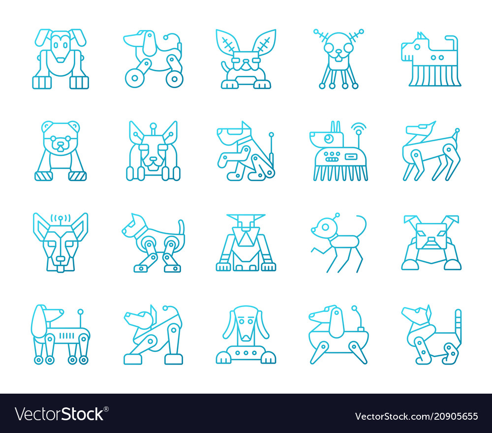 Robot dog simple color line icons set vector image Robot dog simple color line icons set