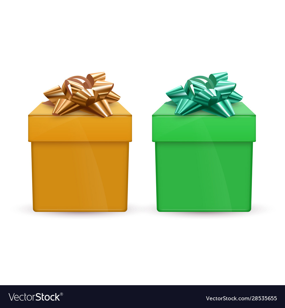 Set grün und orange Geschenkboxen mit Schleifen