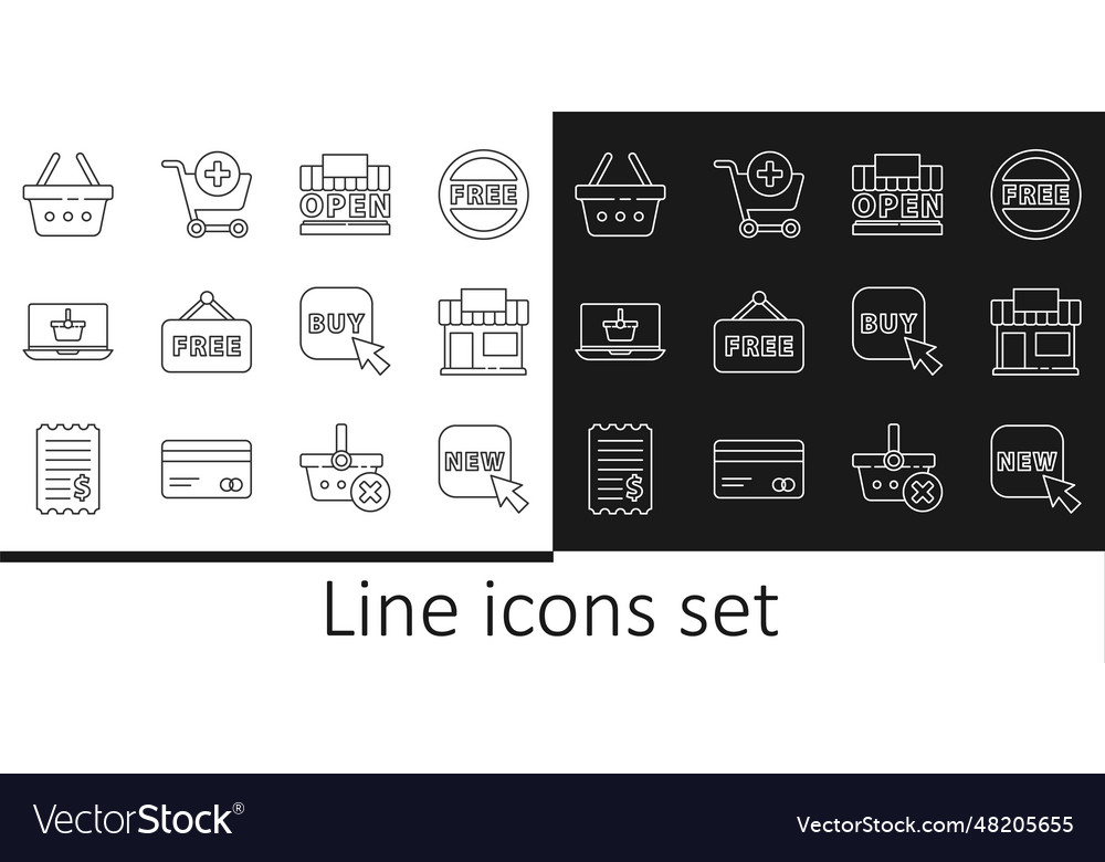 Set line button with text new shopping building vector image Set line button with text new shopping building