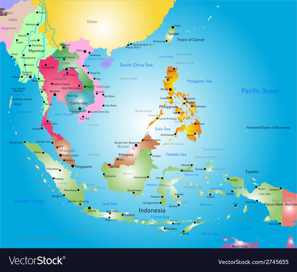 Southeast Asia Map Royalty Free Vector Image Vectorstock