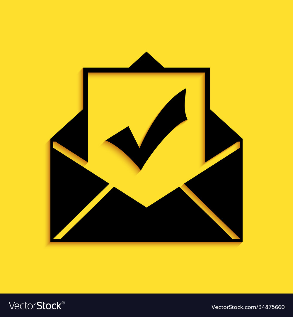 Black envelope with document and check mark icon vector image Black envelope with document and check mark icon