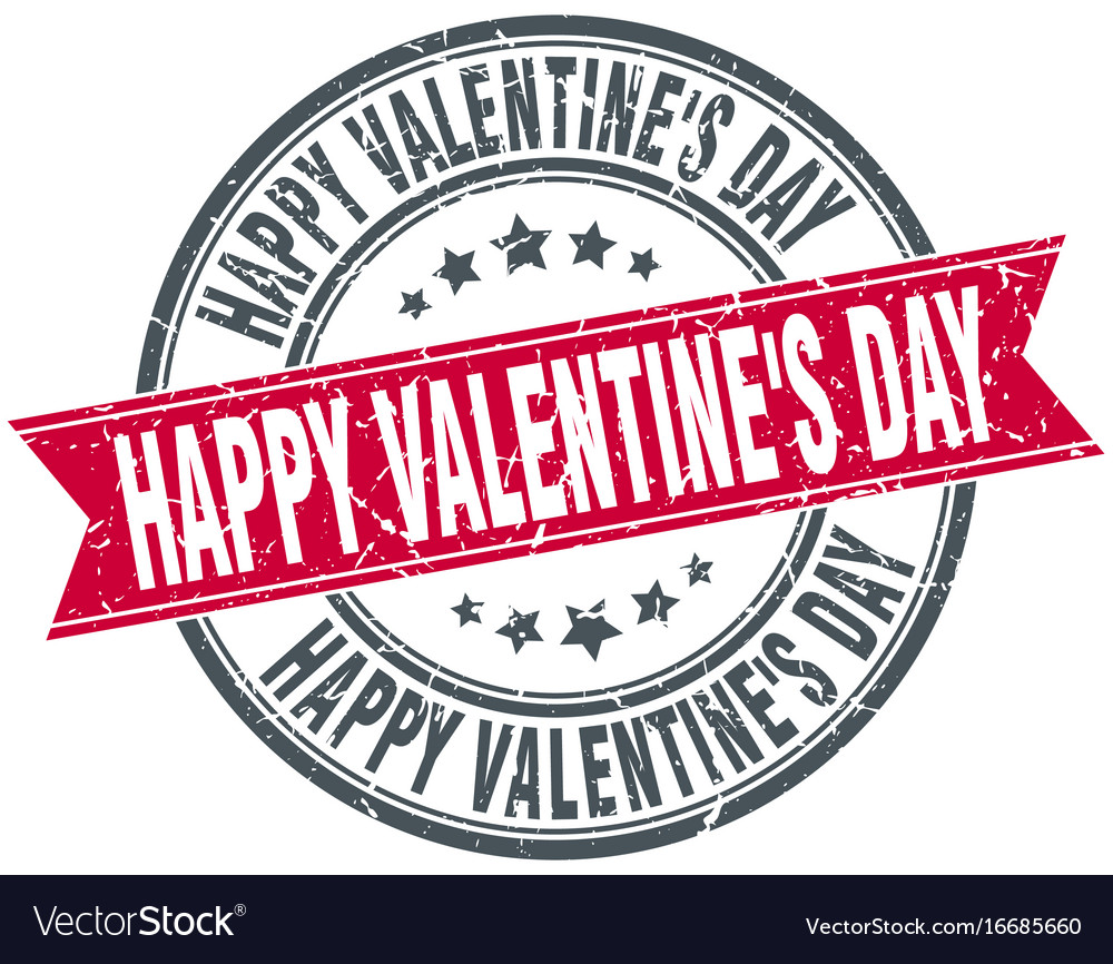 Happy Valentines Day Round Grunge Ribbon Stamp Vector Image