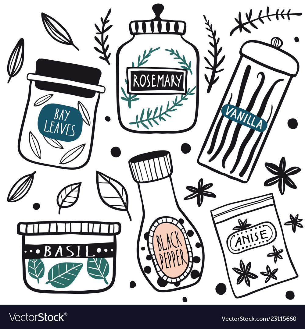 Herbs and spices jars icon set vector image Herbs and spices jars icon set