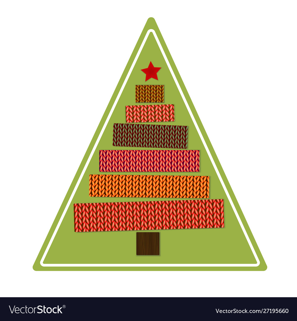 Knitted christmas tree on a green triangular