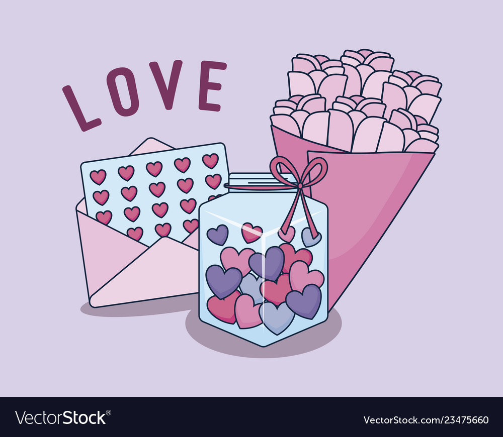 Love card with roses bouquets Royalty Free Vector Image